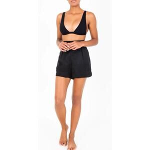 Anemos Dark Brown Black High Waisted Shorts in Linen Cupro XS